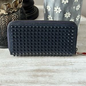 Christian Louboutin Navy Panettone Spike Zip Around Leather Wallet
